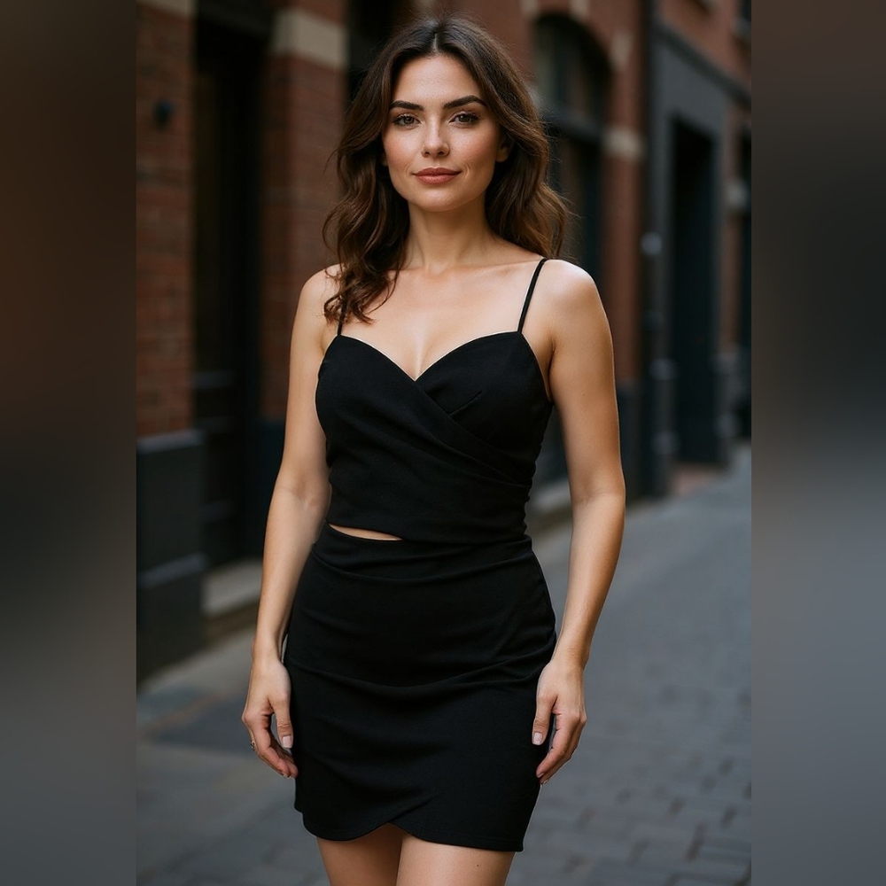 Zara Cutout Mini Dress in Black Spaghetti Straps